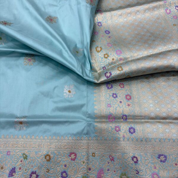 sky blue pure katan silk banarasi handloom handwoven kadhwa sarees