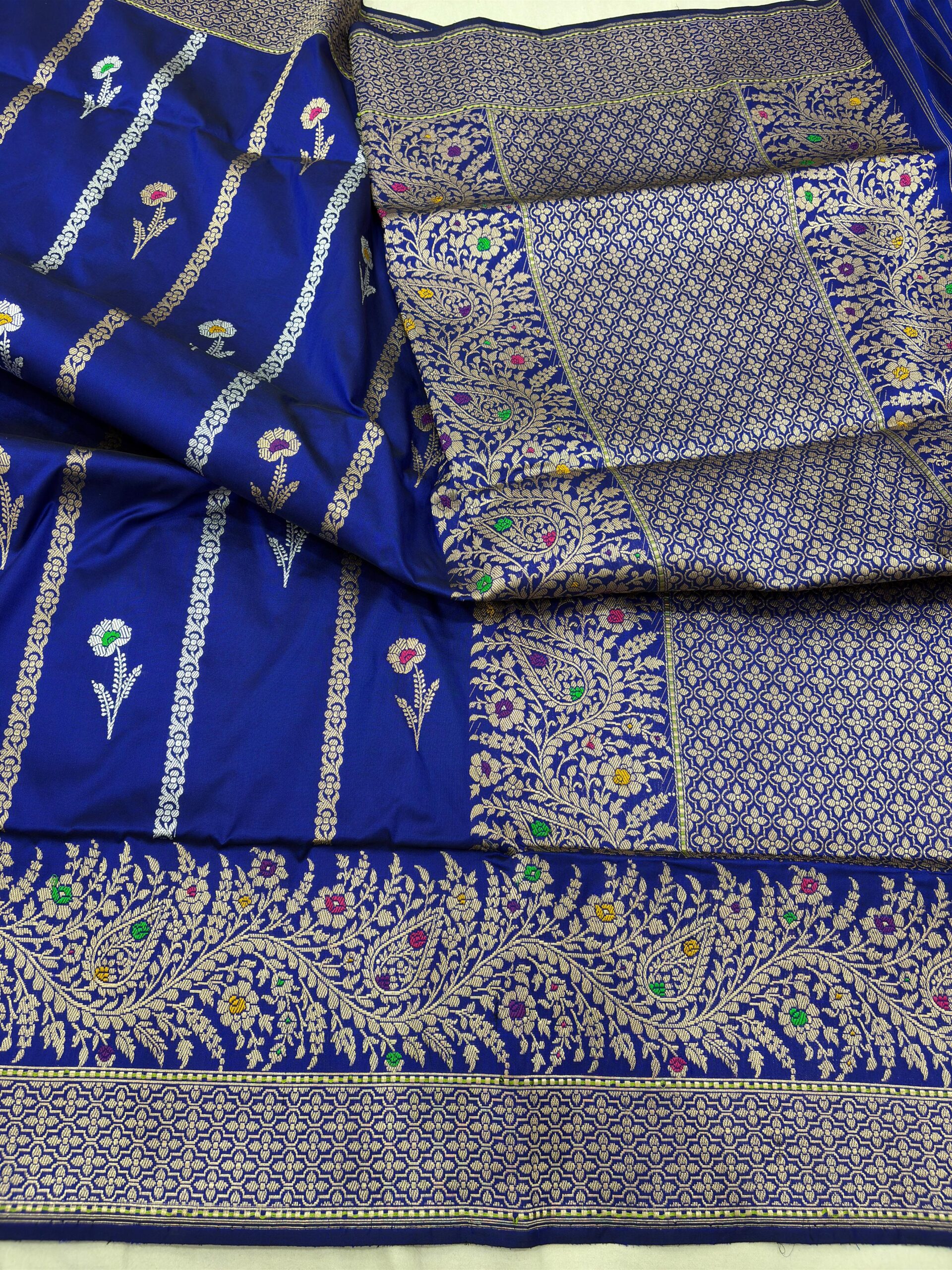 royal blue pure katan silk banarasi handloom handwoven kadhwa sarees