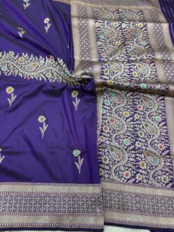 purple colour pure katan silk banarasi handloom handwoven kadhwa sarees