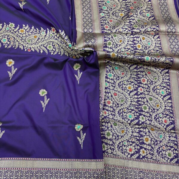 purple colour pure katan silk banarasi handloom handwoven kadhwa sarees