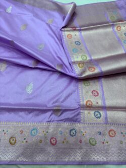 lavendar pure katan silk banarasi handloom handwoven kadhwa sarees