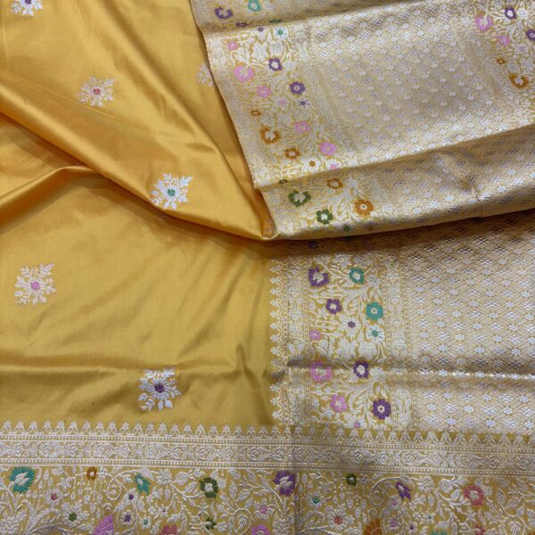 yellow pure katan silk banarasi handloom handwoven kadhwa sarees