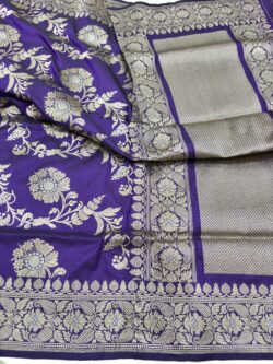 purple colour pure katan silk banarasi handloom handwoven kadhwa sarees