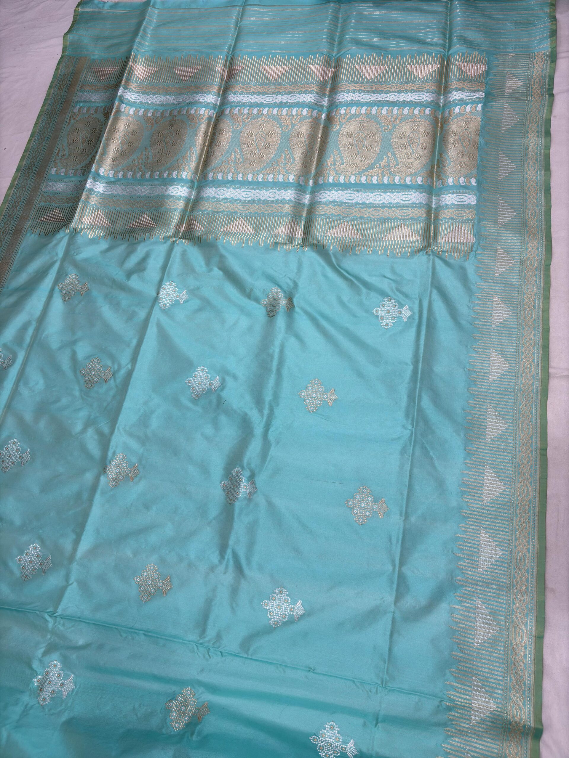 sky blue shade pure katan silk banarasi handloom handwoven sarees - Image 2