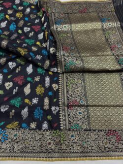 black pure katan silk banarasi handloom handwoven kadhwa sarees