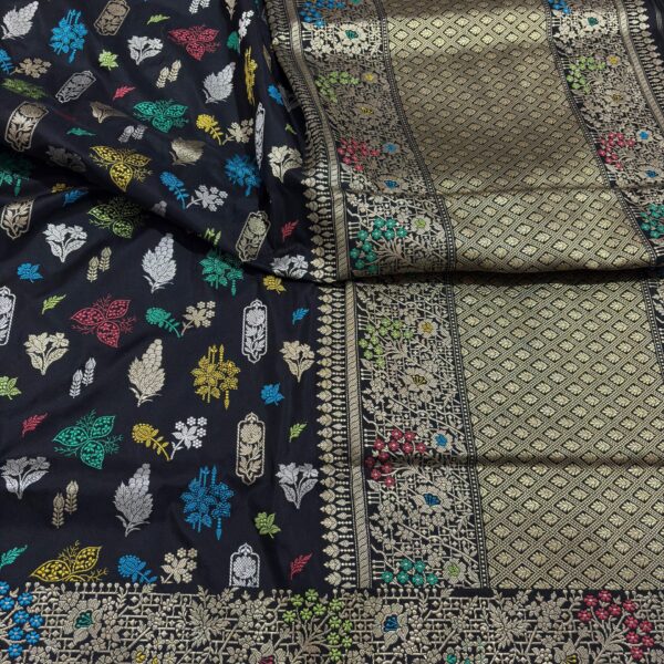 black pure katan silk banarasi handloom handwoven kadhwa sarees