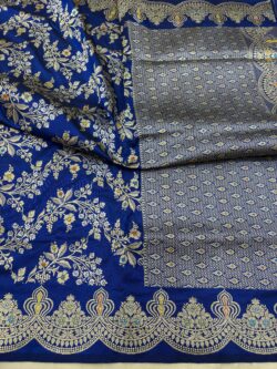 royal blue pure katan silk banarasi handloom handwoven kadhwa sarees