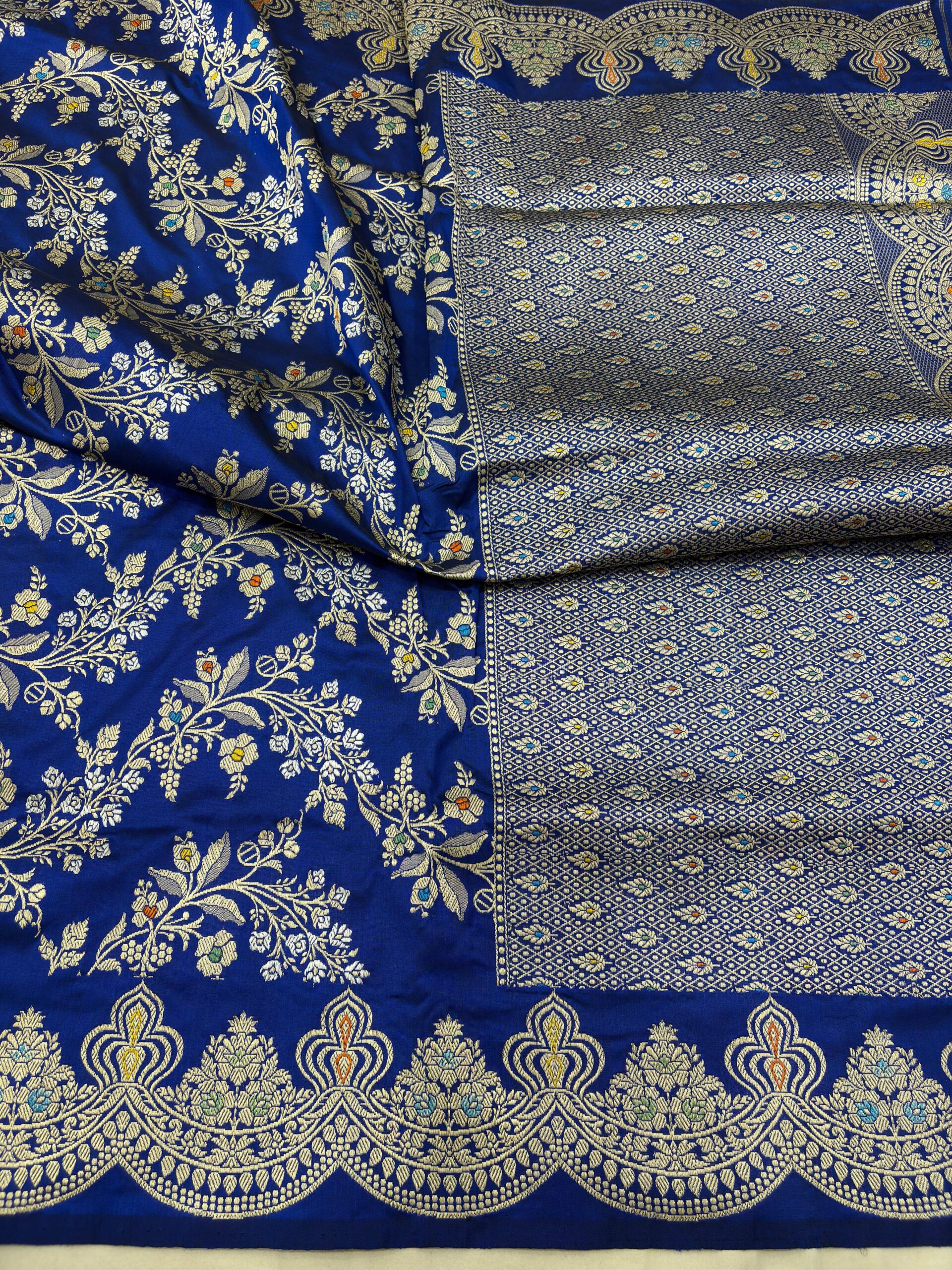 royal blue pure katan silk banarasi handloom handwoven kadhwa sarees