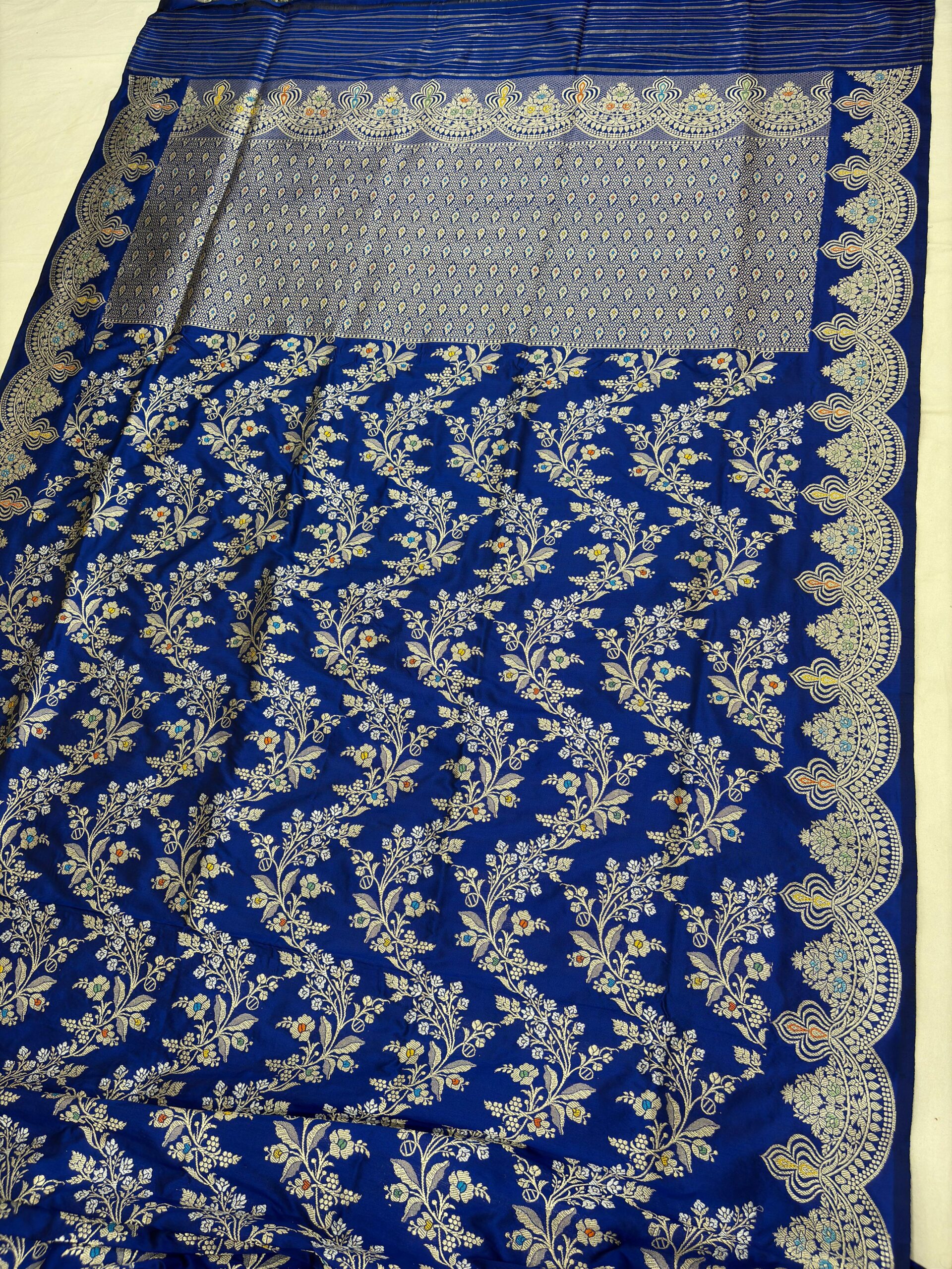 royal blue pure katan silk banarasi handloom handwoven kadhwa sarees - Image 2