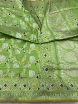 parrot green pure katan silk banarasi handloom handwoven kadhwa jangla sarees