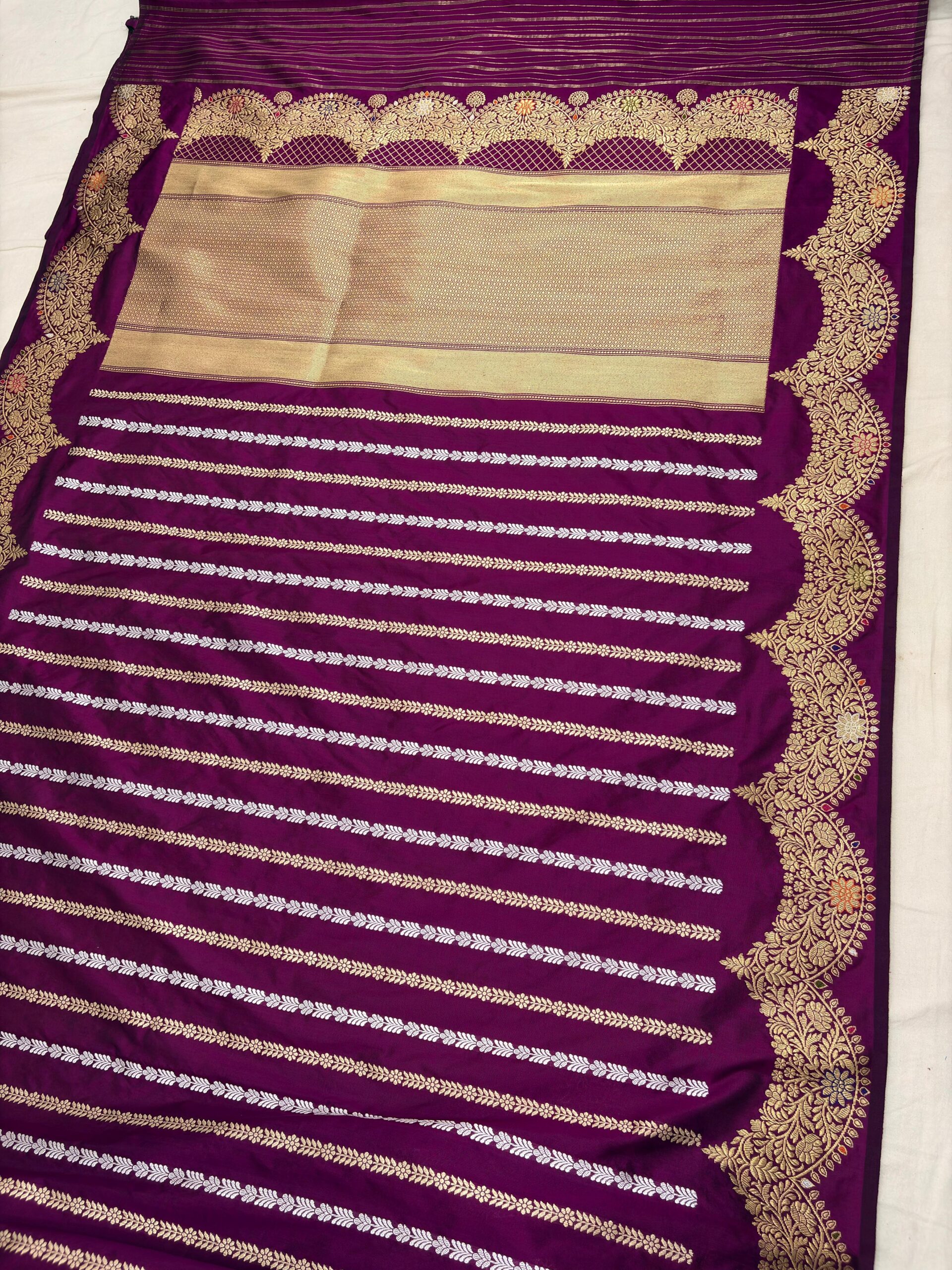 majanta purple pure katan silk banarasi handloom handwoven kadhwa sarees - Image 2