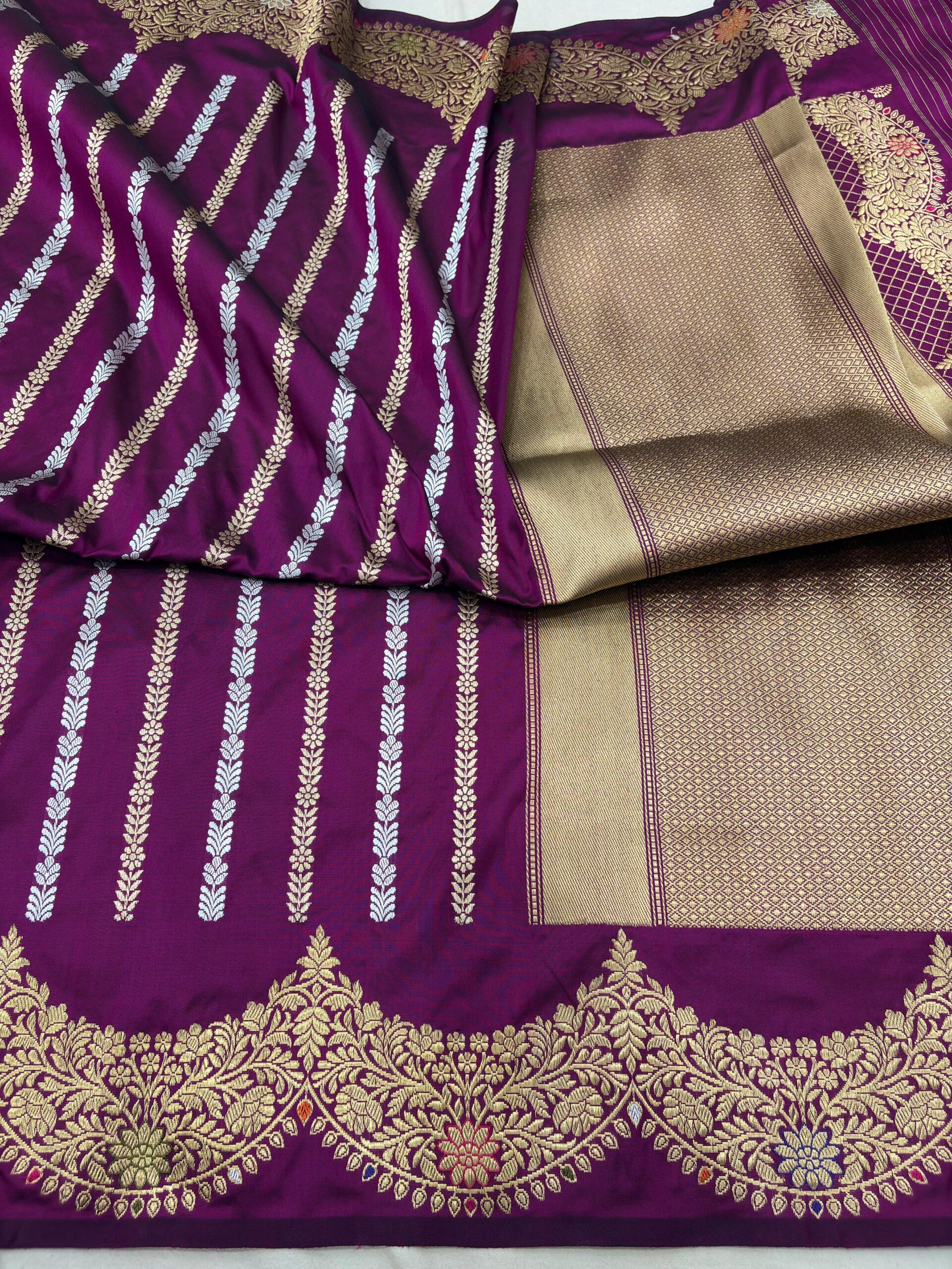 majanta purple pure katan silk banarasi handloom handwoven kadhwa sarees