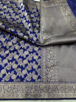 royal blue pure katan silk banarasi handloom handwoven kadhwa jangla sarees