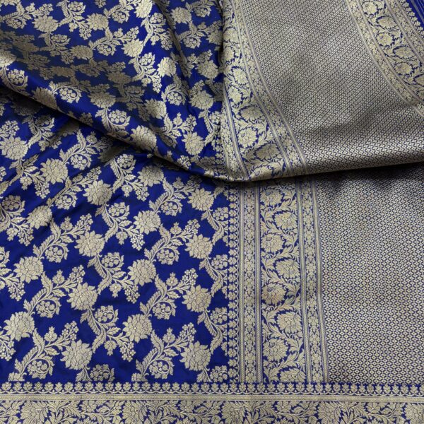 royal blue pure katan silk banarasi handloom handwoven kadhwa jangla sarees