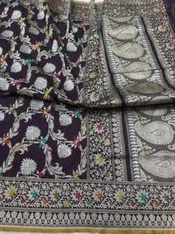 brown shade pure katan silk banarasi handloom handwoven kadhwa jangla sarees