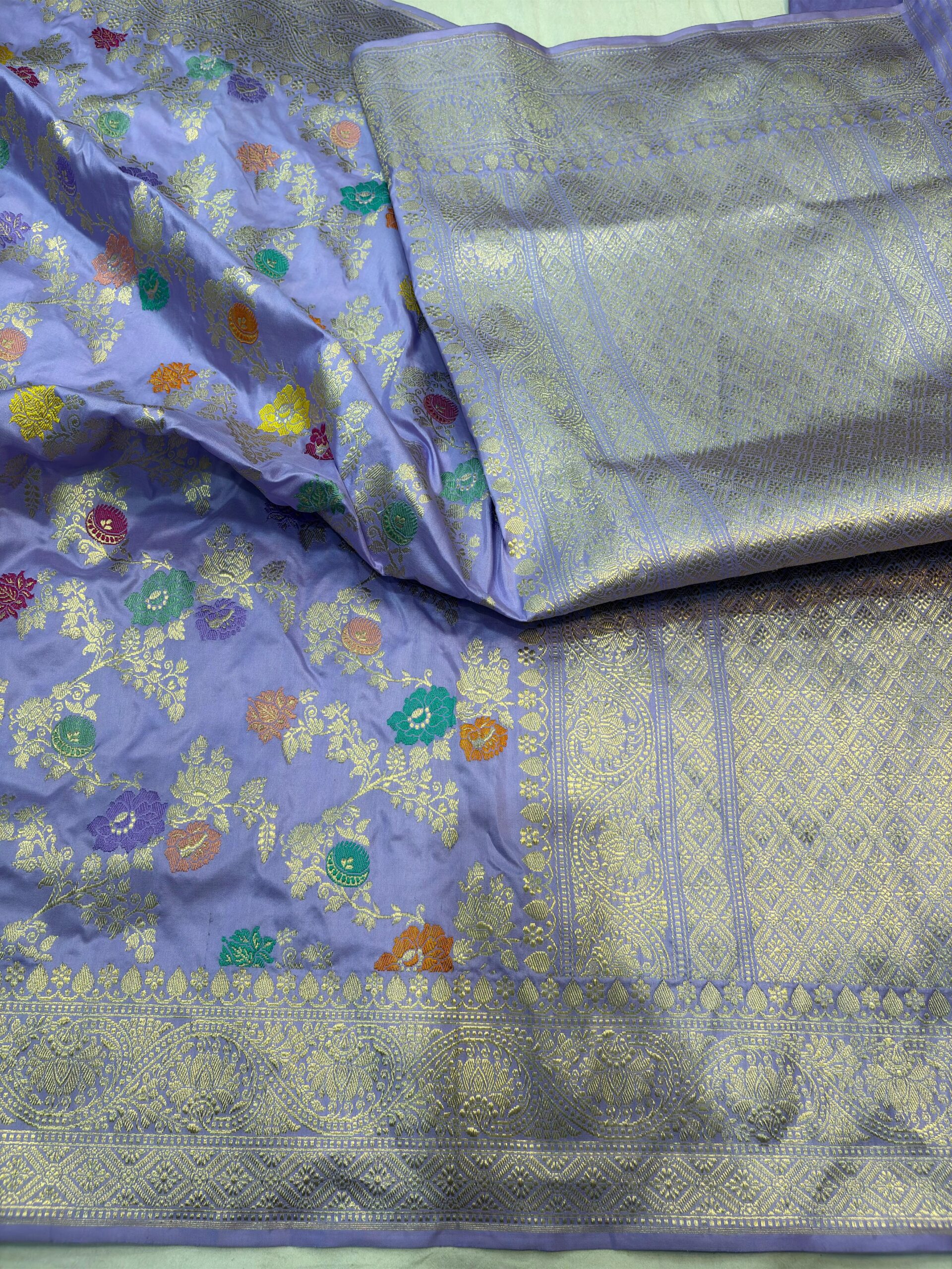 lavendar pure katan silk banarasi handloon handwoven kadhawa sarees