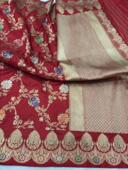 red pure katan silk banarasi handloom handwoven kadhwa jangla sarees