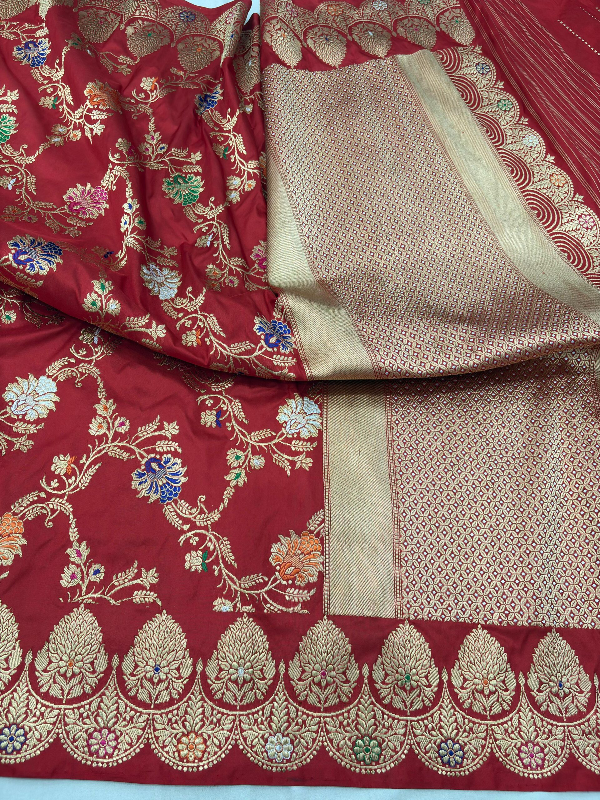 red pure katan silk banarasi handloom handwoven kadhwa jangla sarees