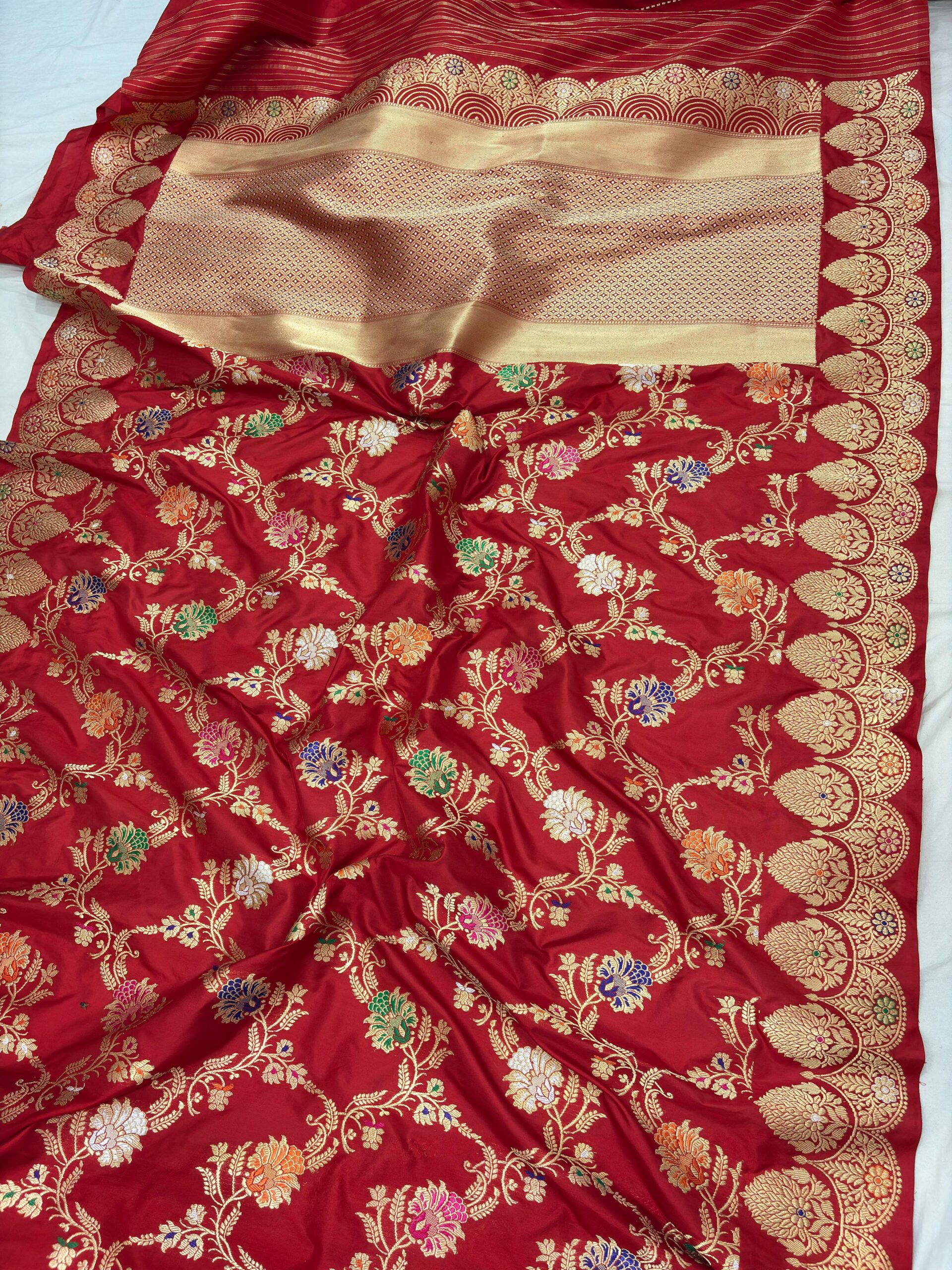 red pure katan silk banarasi handloom handwoven kadhwa jangla sarees - Image 2