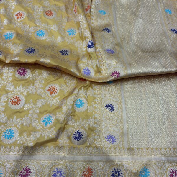 mustard gold pure katan silk banarasi handloom handwoven kadhwa jangla sarees