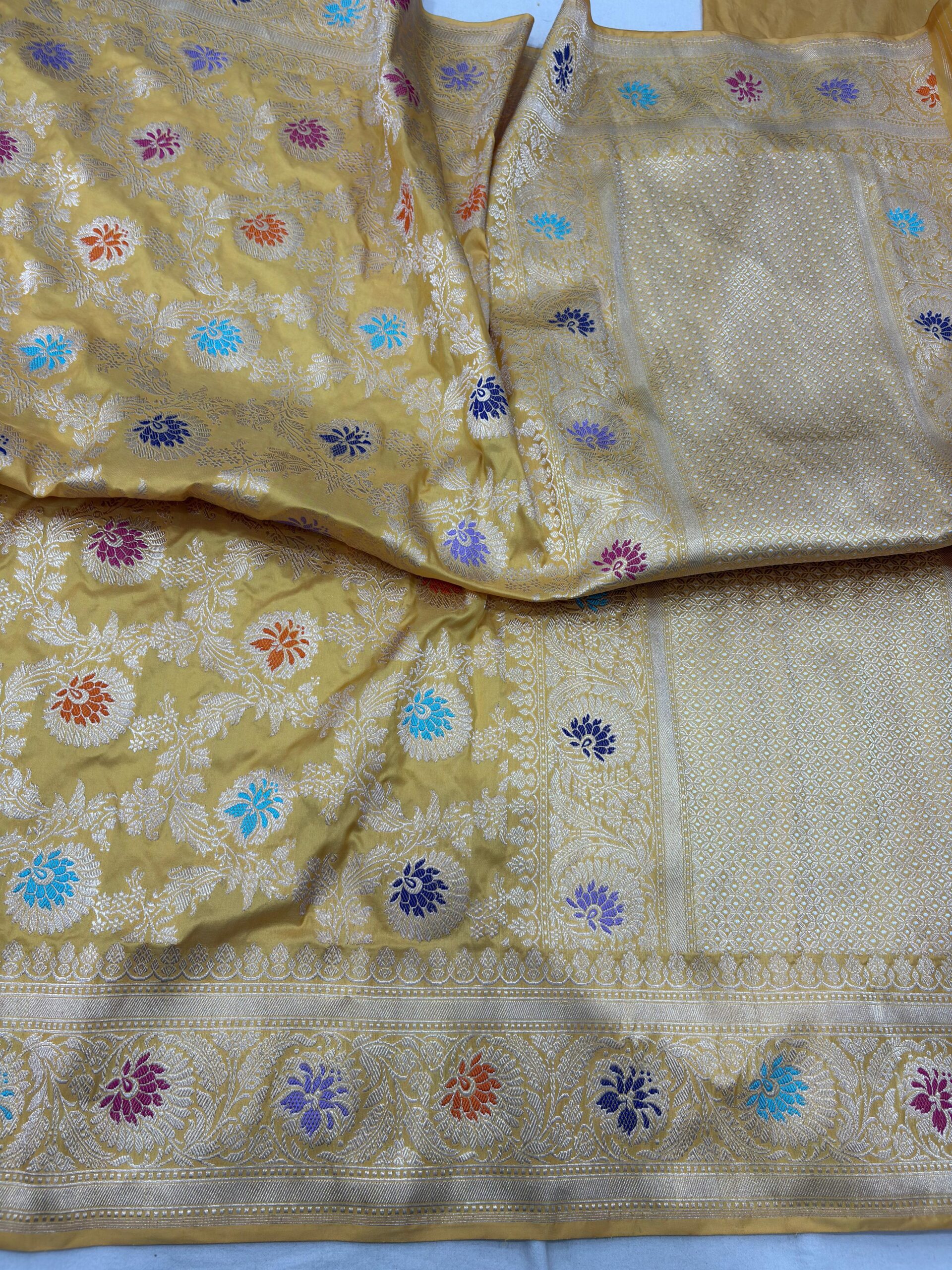 mustard gold pure katan silk banarasi handloom handwoven kadhwa jangla sarees