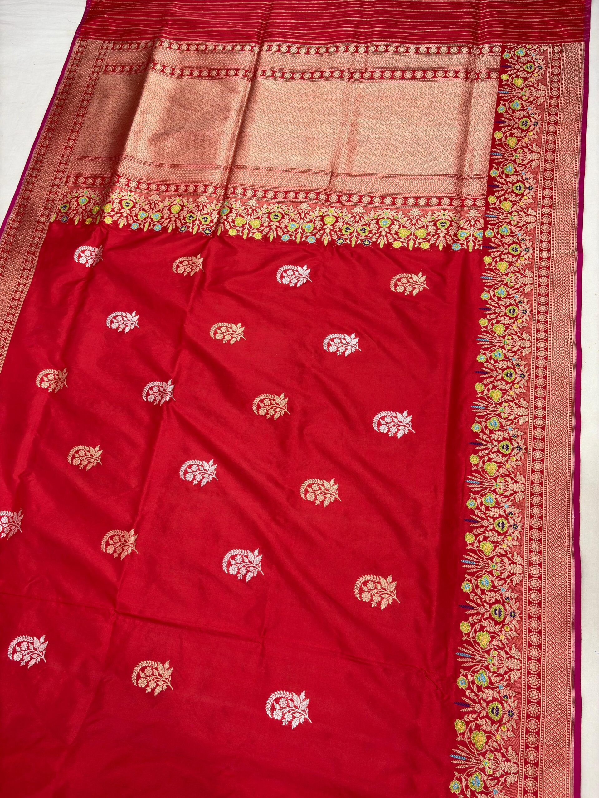 red pure katan silk banarasi handloom handwoven kadhwa sarees - Image 2