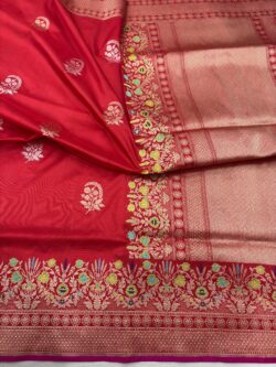 red pure katan silk banarasi handloom handwoven kadhwa sarees