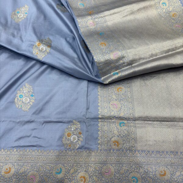 powder blue pure katan silk banarasi handloom handwoven kadhwa sarees