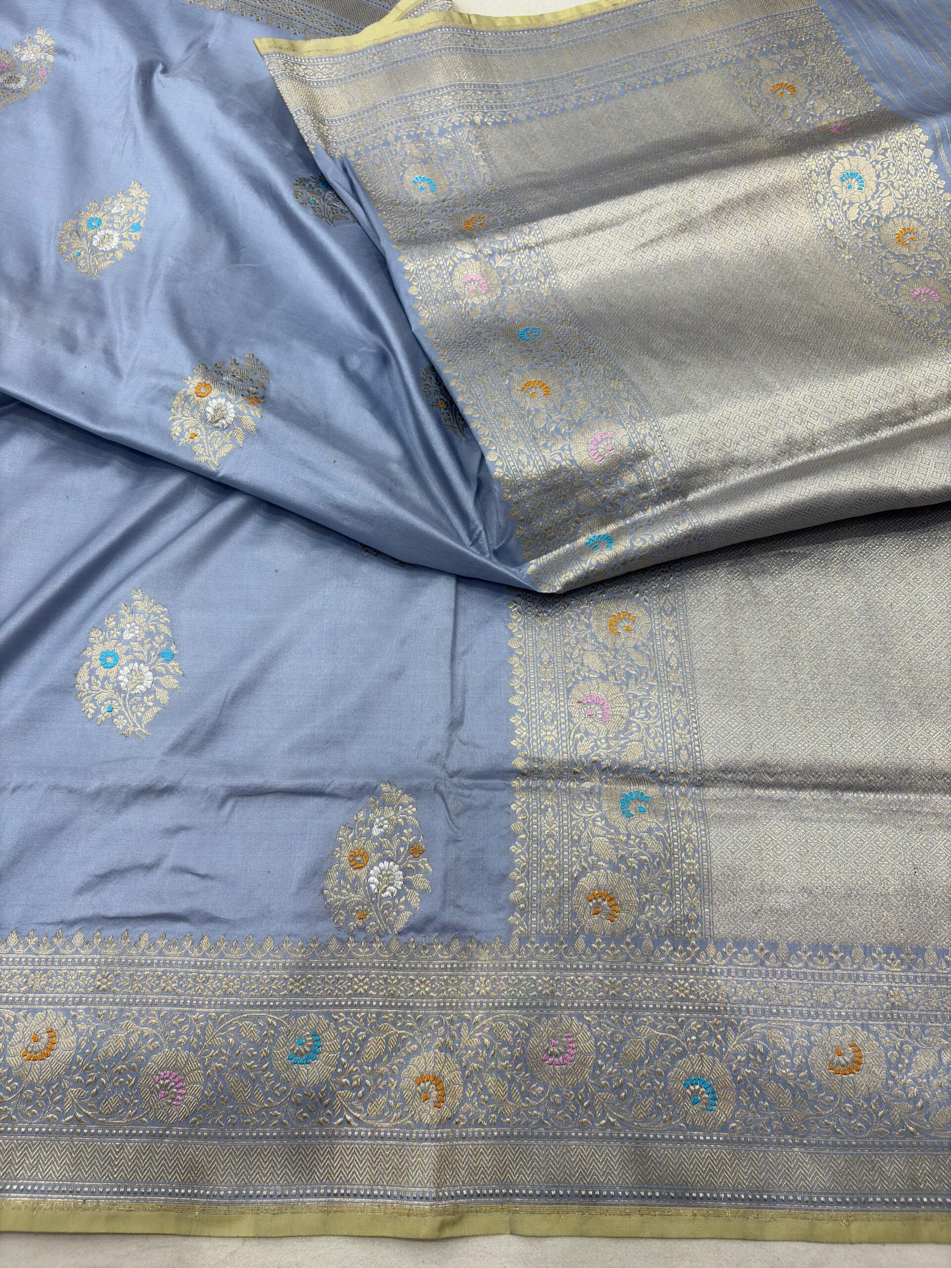 powder blue pure katan silk banarasi handloom handwoven kadhwa sarees