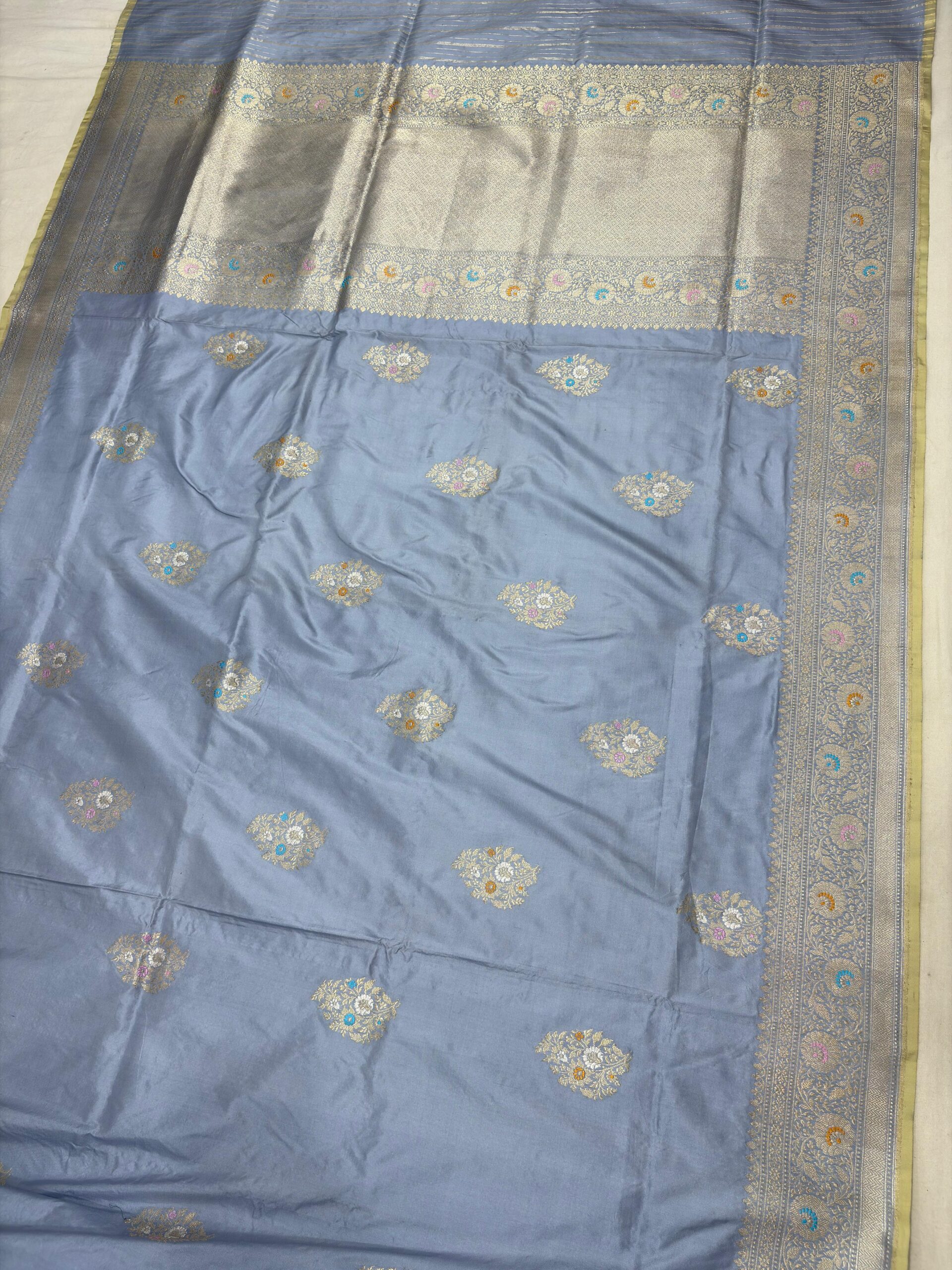 powder blue pure katan silk banarasi handloom handwoven kadhwa sarees - Image 2