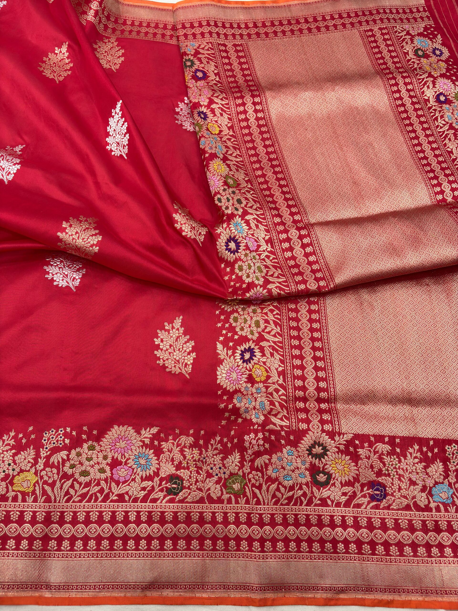 red pure katan silk banarasi handloom handwoven kadhwa sarees