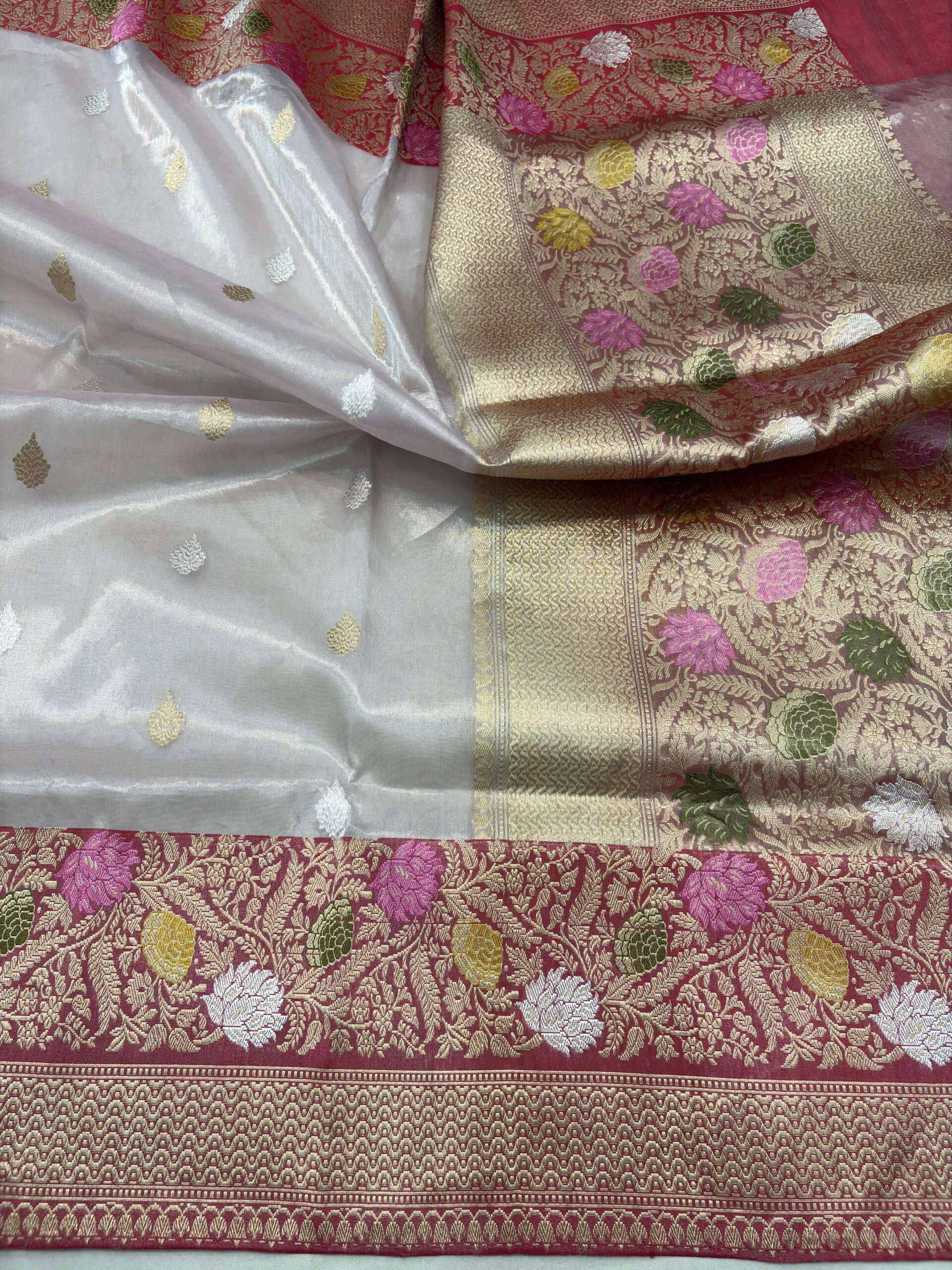 light shade pure kora tissue silk banarasi handloom handwoven kadhwa sarees