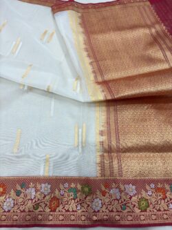 white pure kora silk banarasi handloom handwoven kadhwa sarees