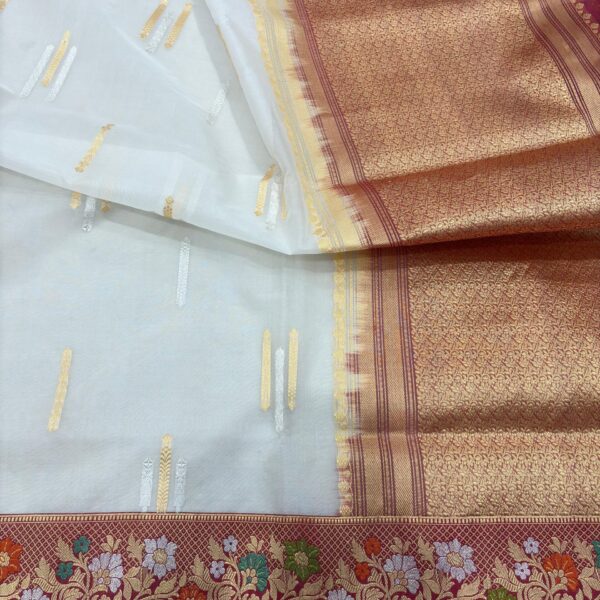 white pure kora silk banarasi handloom handwoven kadhwa sarees