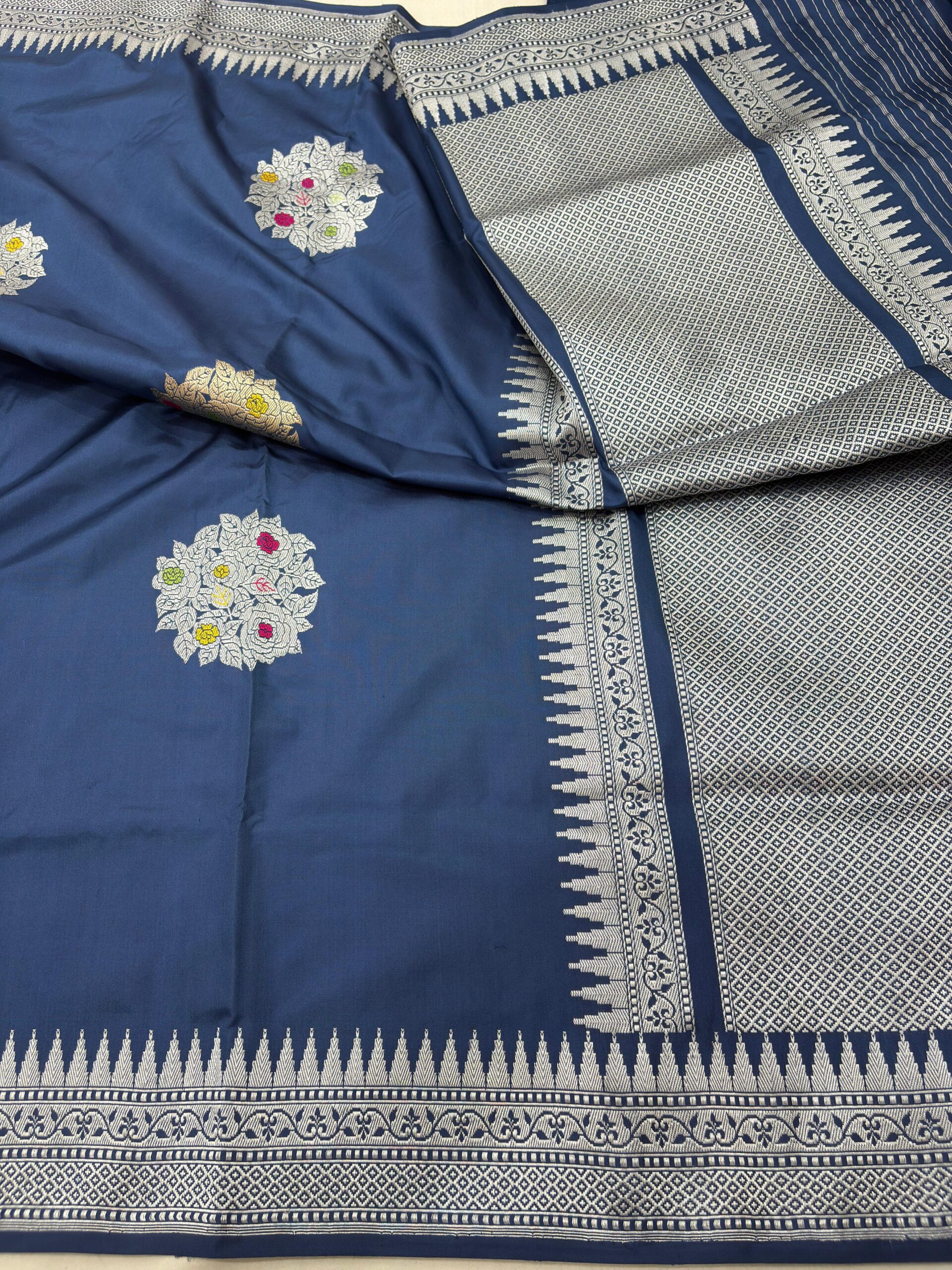 german blue iktara pure katan silk banarasi handloom handwoven kadhwa sarees