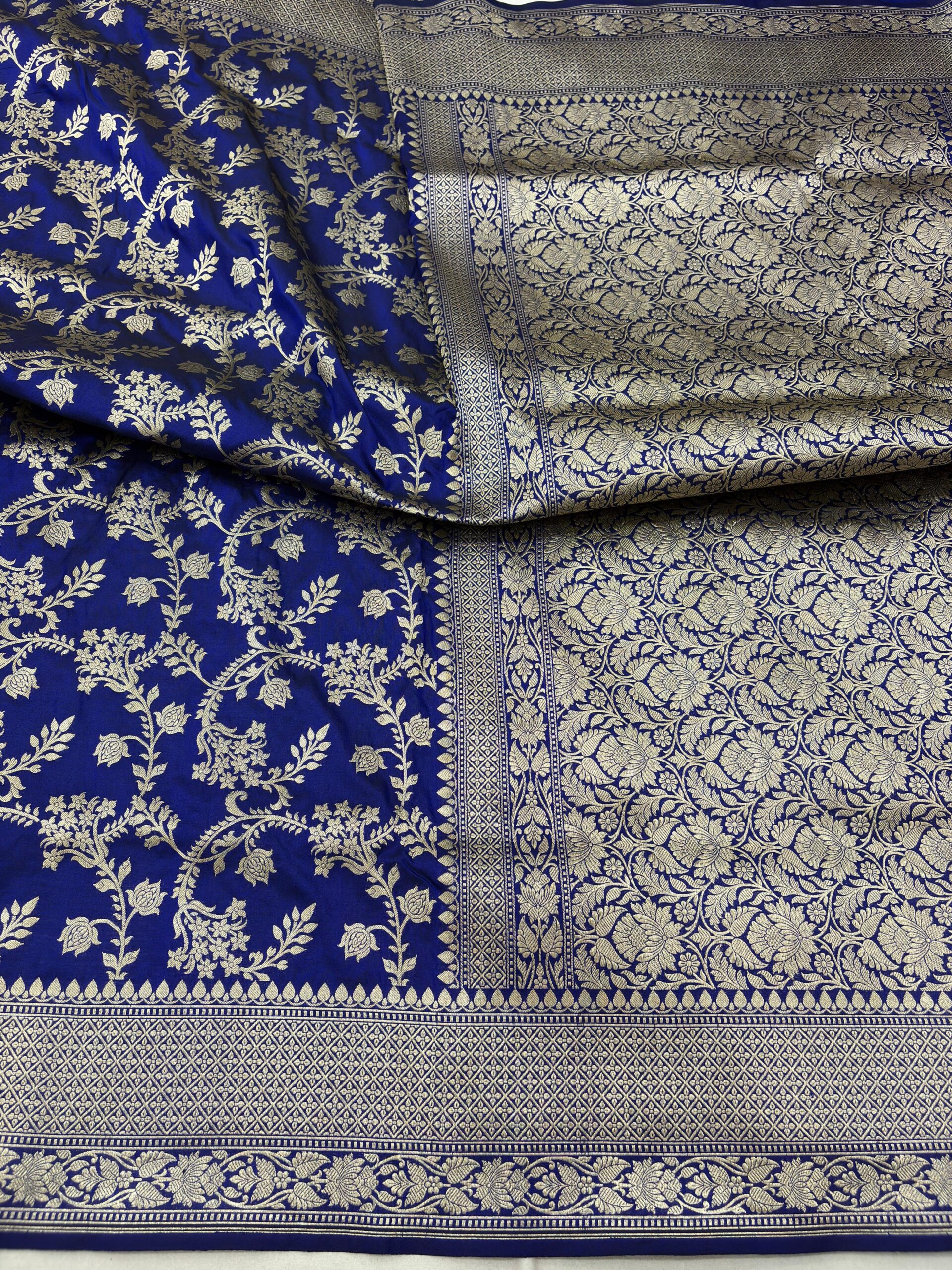 royal blue pure katan silk banarasi handloom handwoven cutwork jaal sarees