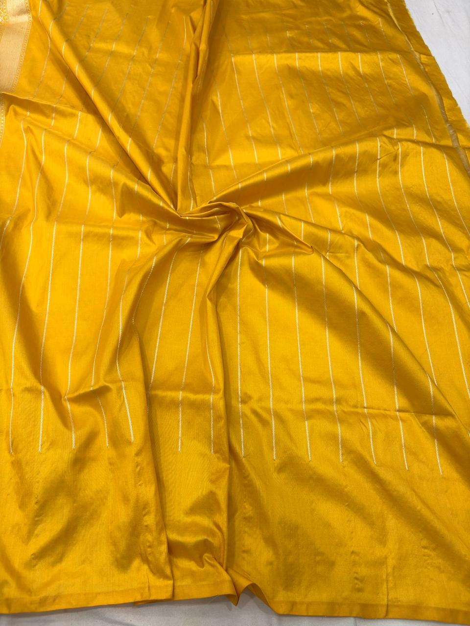mustard gold pure katan silk banarasi handloom handwoven kadhwa sarees, - Image 3