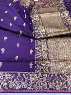 purple colour Pure Katan Silk Banarasi Handwoven kadhwa Saree