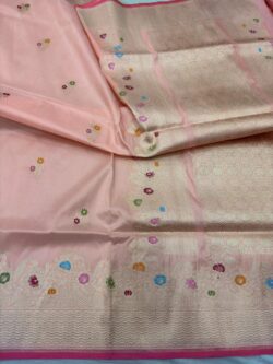 peach colour Pure Katan Silk Banarasi handloom Handwoven kadhwa Saree,