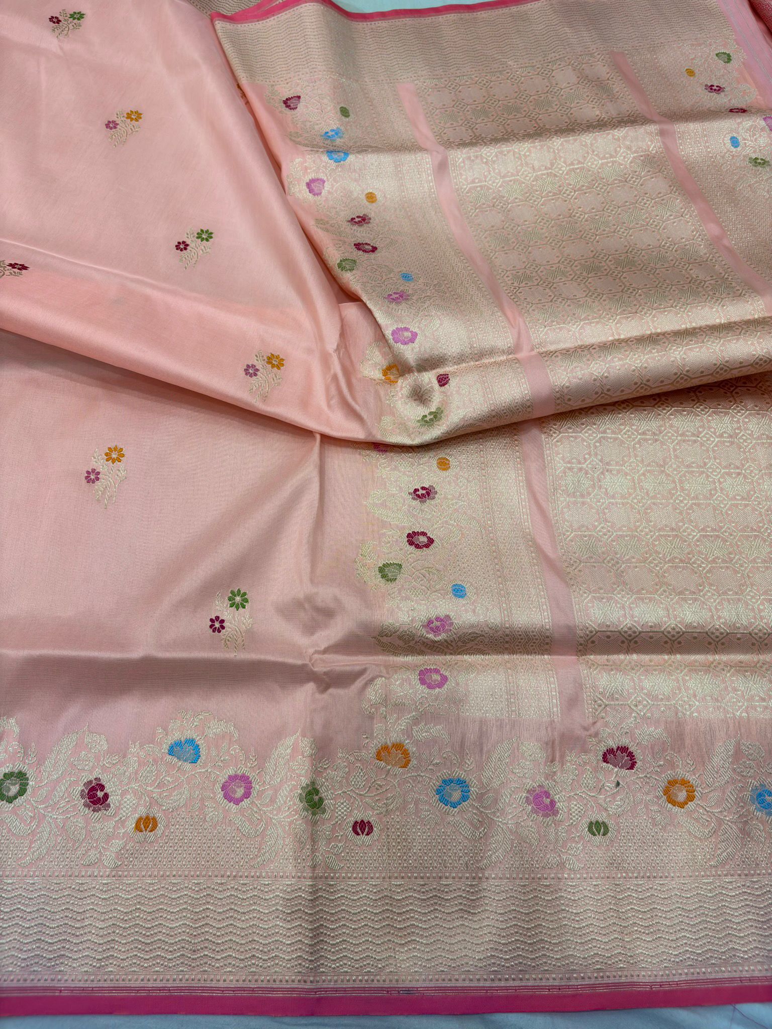 peach colour Pure Katan Silk Banarasi handloom Handwoven kadhwa Saree,