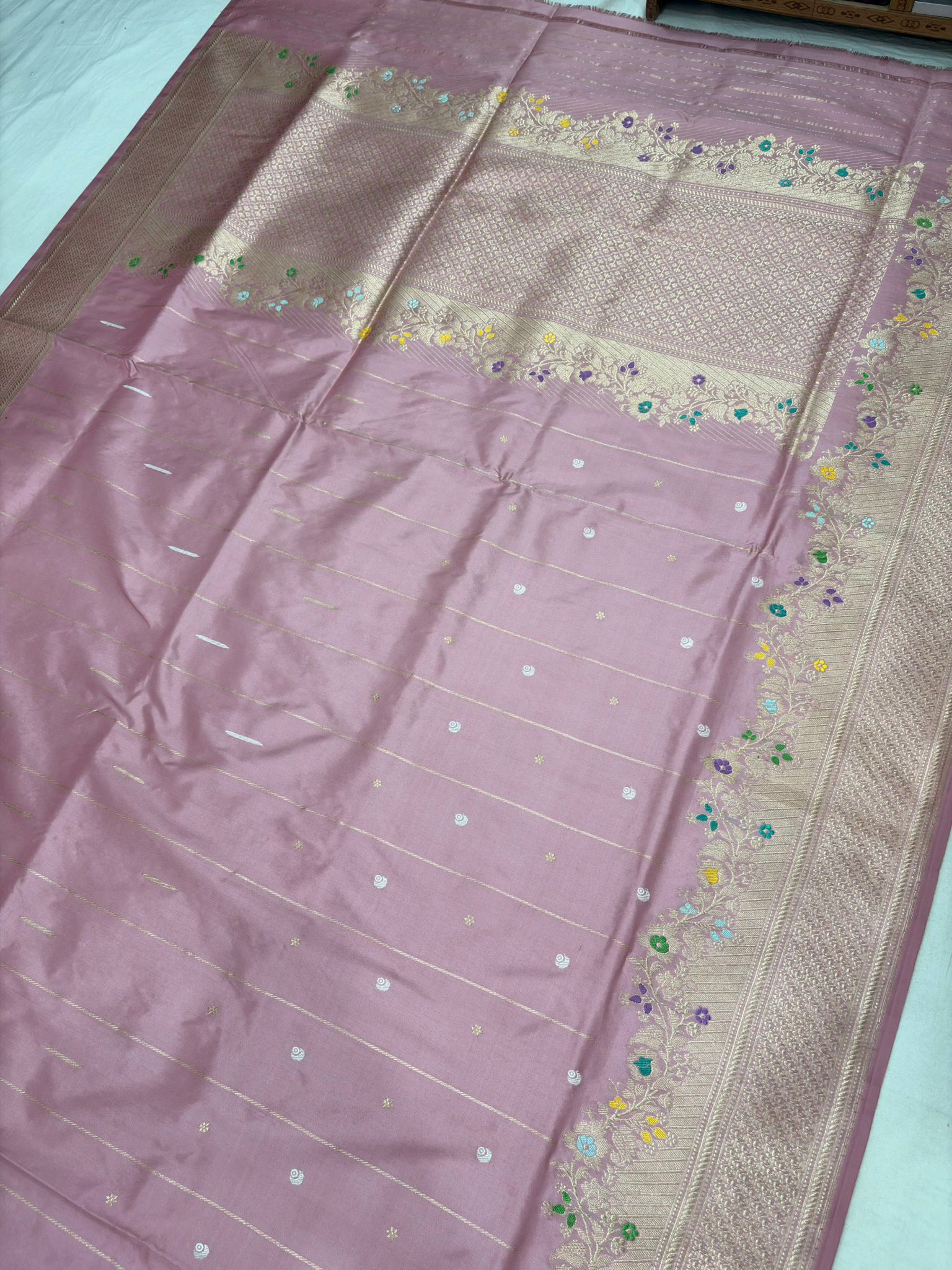 onion pink colour Pure Katan Silk Banarasi handloom Handwoven kadhwa Saree, - Image 2