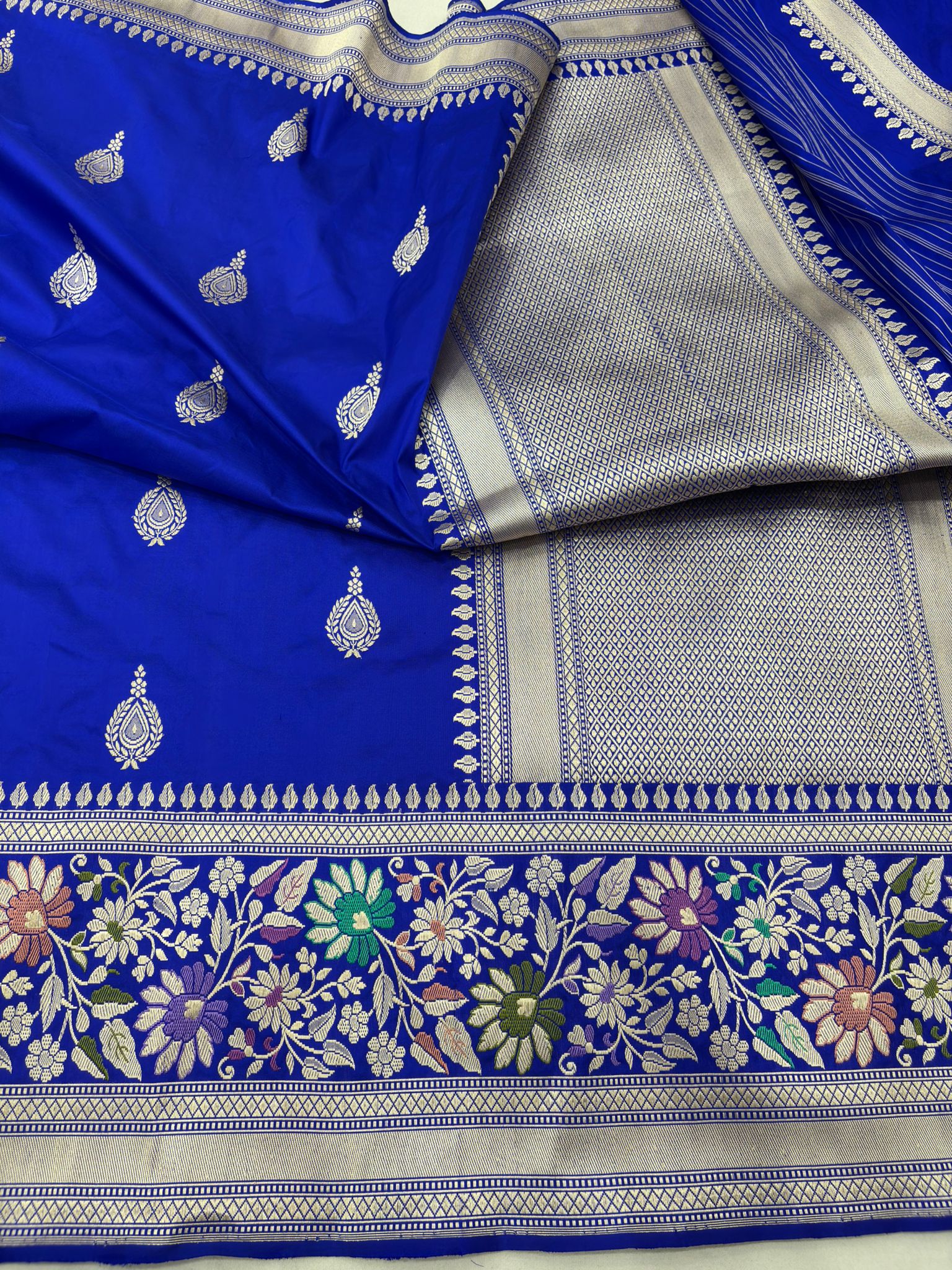royal blue pure katan silk banarasi handloom handwoven kadhwa sarees,