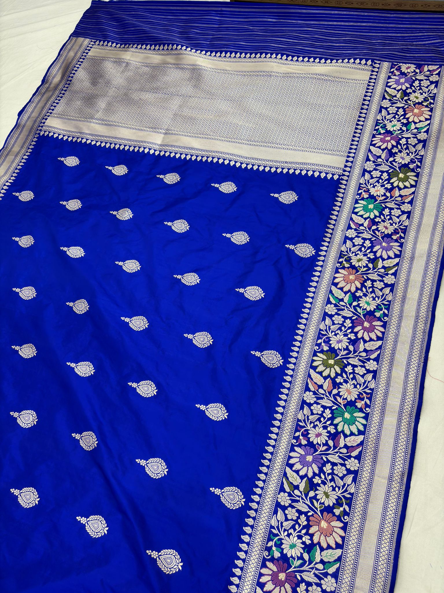 royal blue pure katan silk banarasi handloom handwoven kadhwa sarees, - Image 2