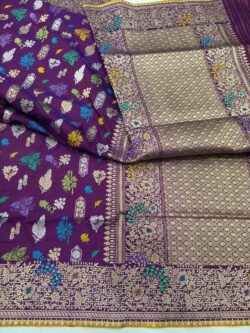 purple pure katan silk banarasi handloom handwoven kadhwa sarees, 