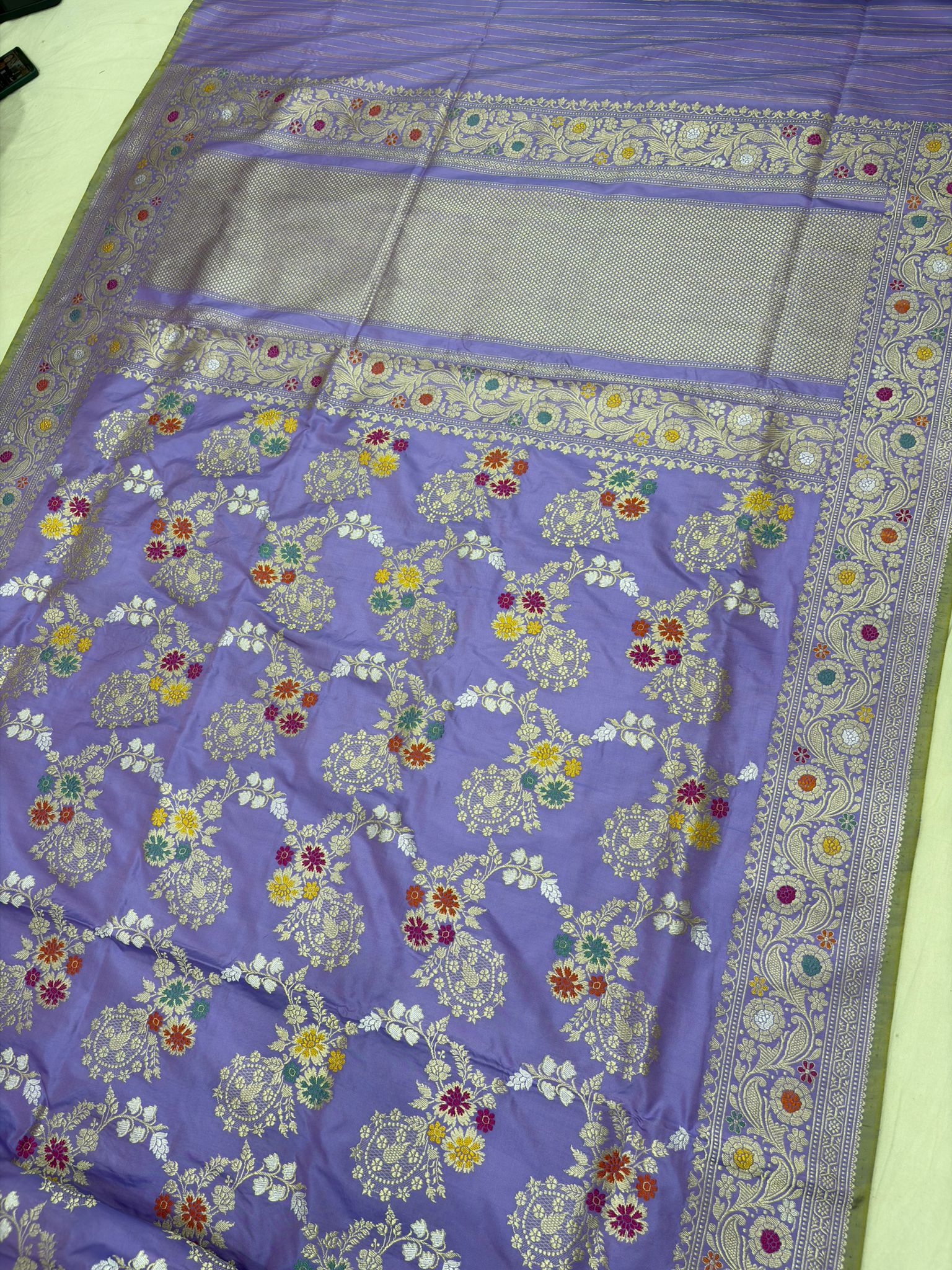 lavender pure katan silk banarasi handloom handwoven kadhwa jangla sarees, - Image 2