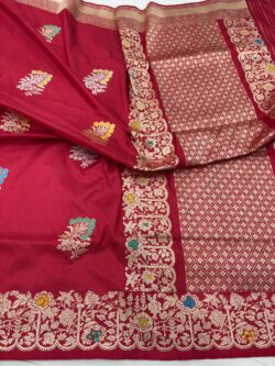 red pure katan silk banarasi handloom handwoven kadhwa sarees,