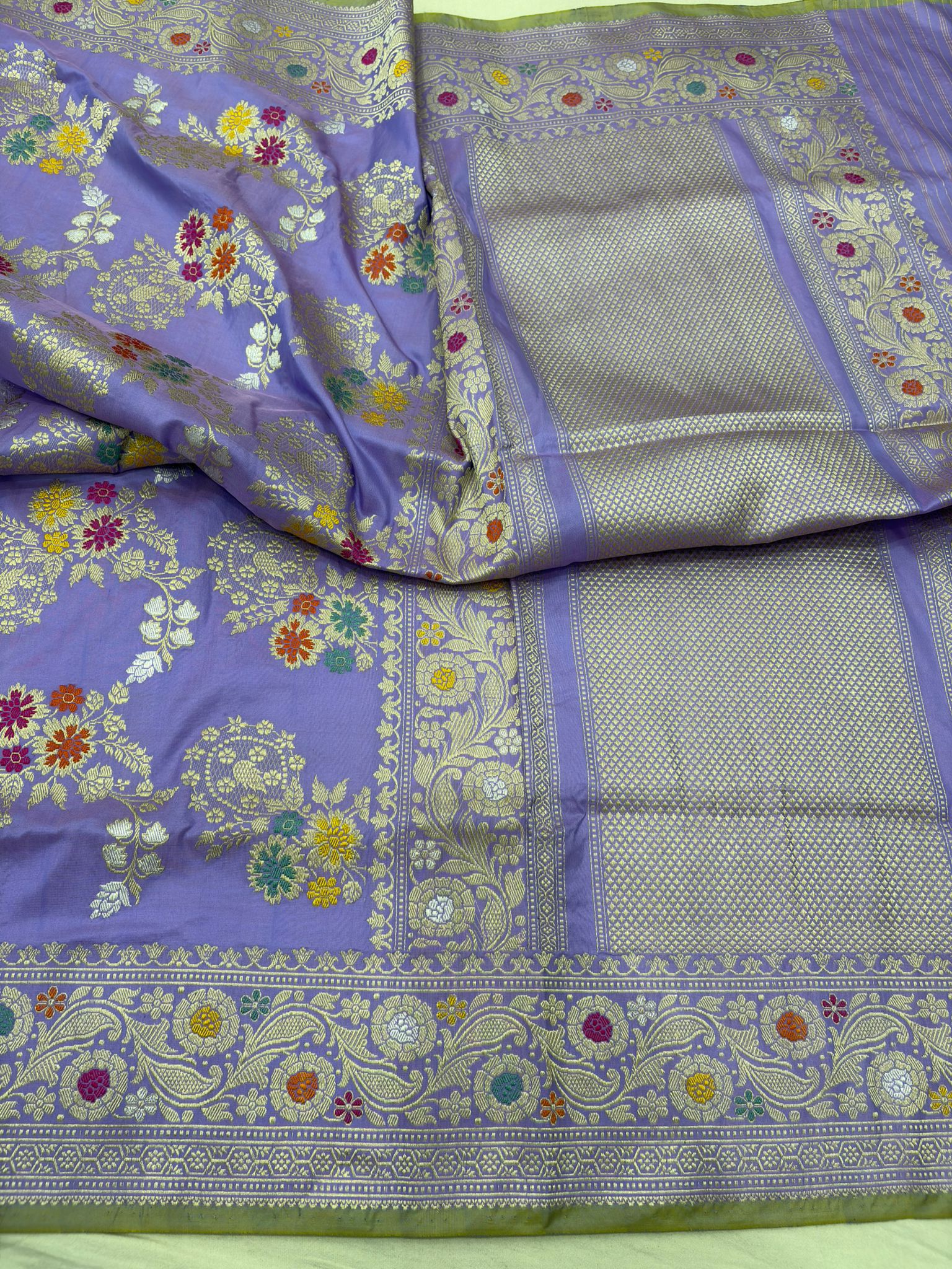 lavender pure katan silk banarasi handloom handwoven kadhwa jangla sarees,