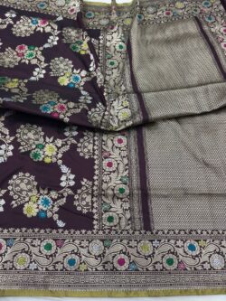 brown pure katan silk banarasi handloom handwoven kadhwa jangla sarees, 