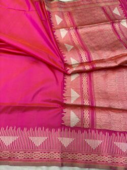 double tone orange pink Pure Katan Silk Banarasi Handwoven Saree,
