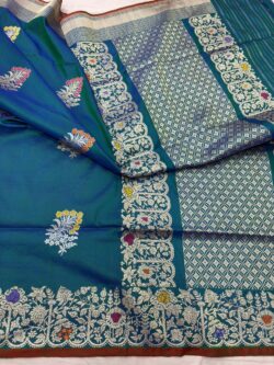 morpeach colour Pure Katan Silk Banarasi Handwoven kadhwa Saree,